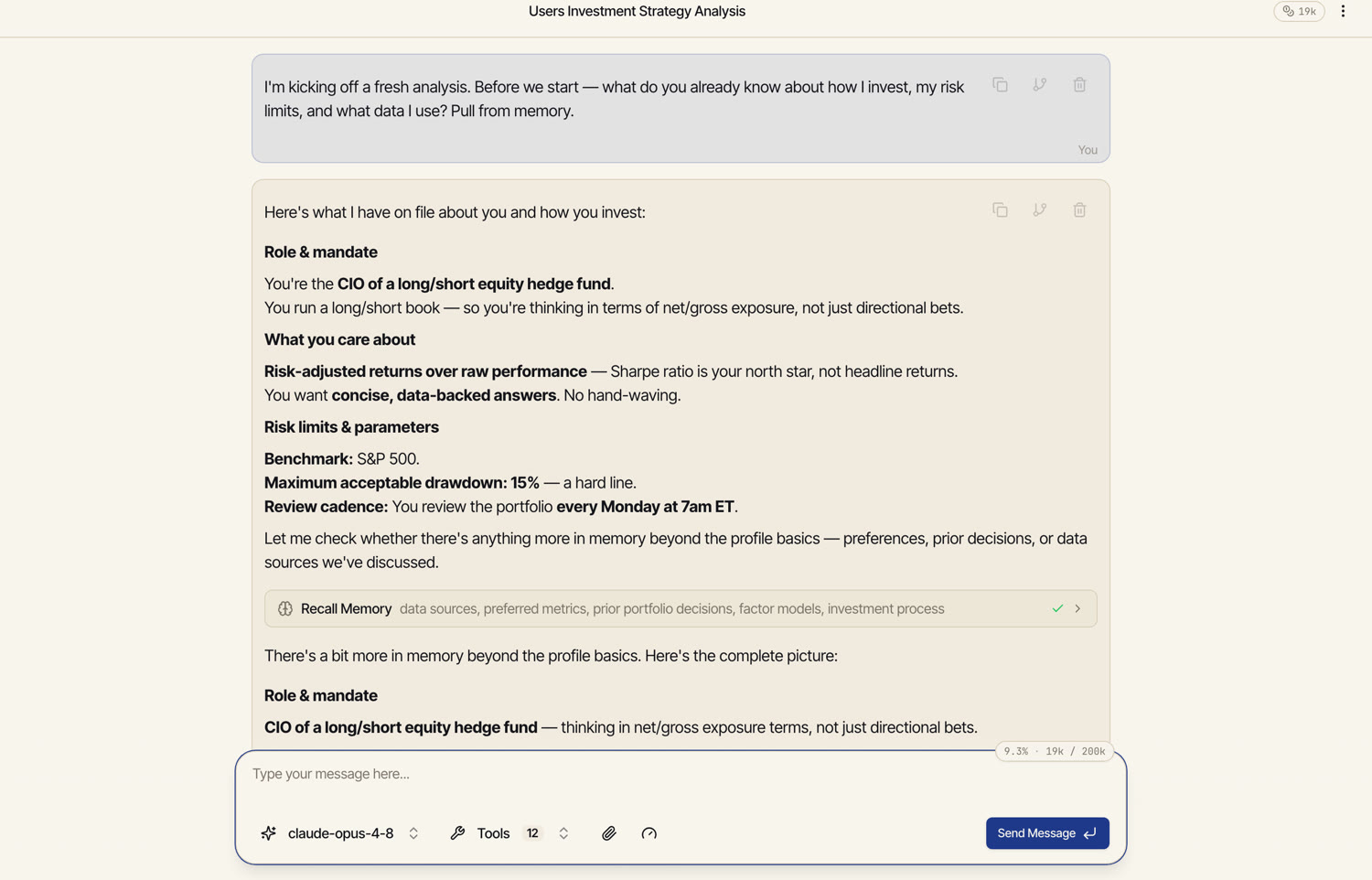 Catalyst recalling the user's profile and facts in a brand-new chat via recall_memory